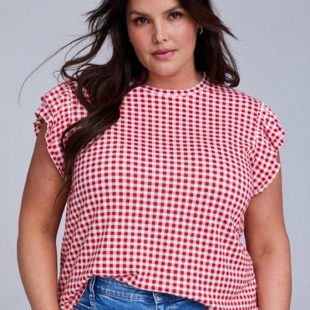 torrid Red and White Gingham Flutter Sleeve Blouse